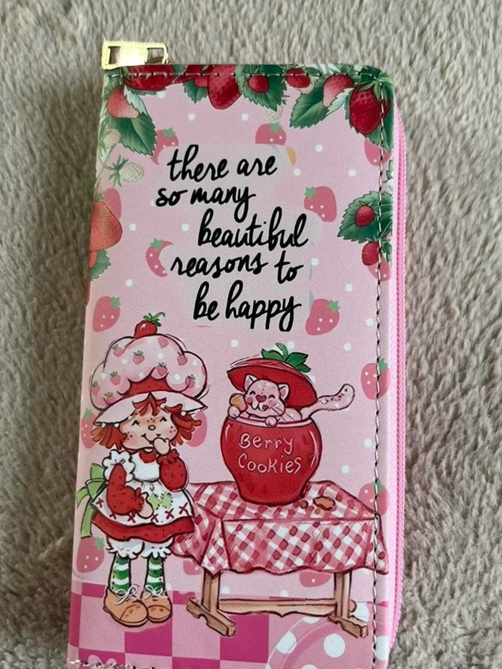 Pink Strawberry Illustration Zipper Wallet